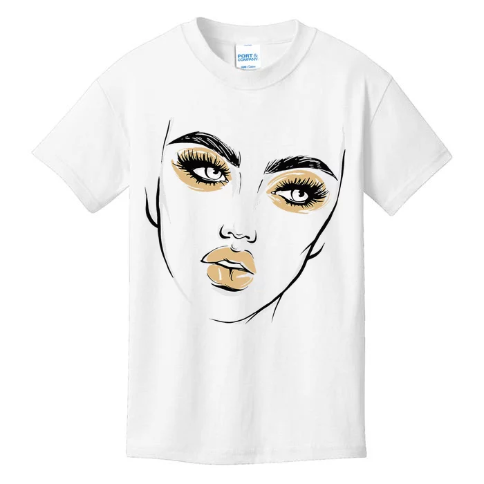 Abstract Woman Feminine Face Line Art Beauty Makeup Face Kids T-Shirt