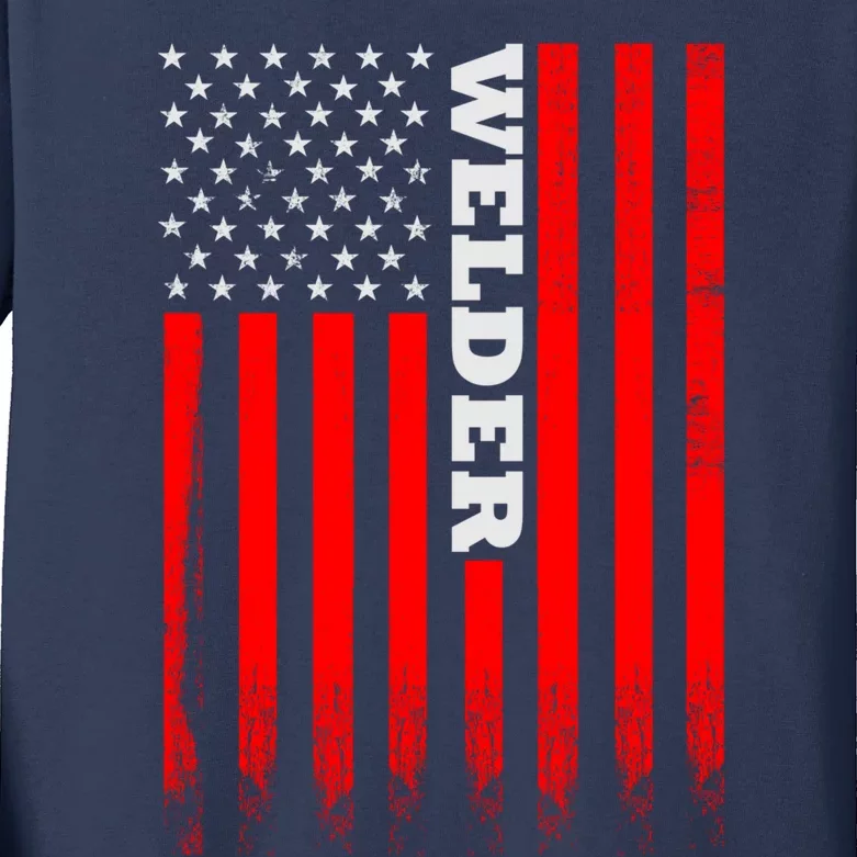 American Welder Flag Hoodie For Welding And Wo Back Kids Long Sleeve Shirt