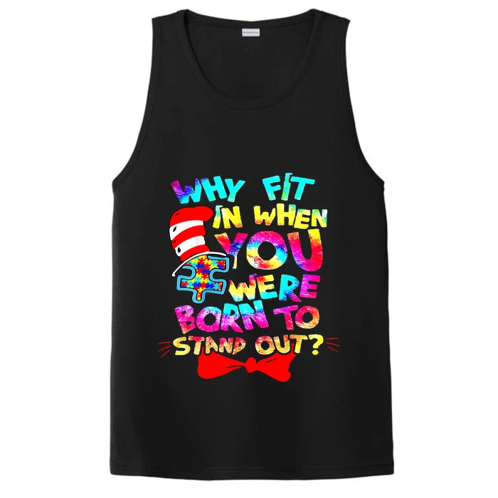 Autism Why Fit In Doctor Teacher Cat Funny Autism Awareness Performance Tank