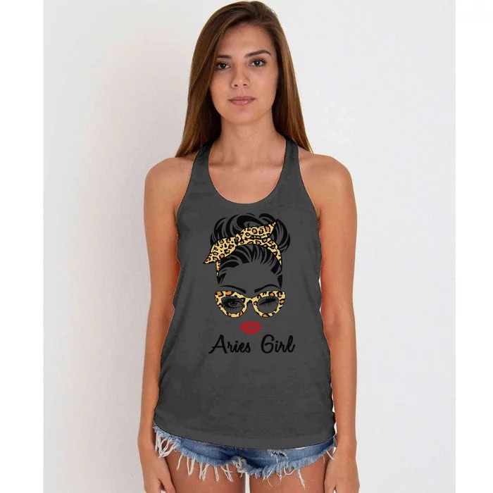 Aries Woman Face Leopard Bandana Wink Eye Women's Knotted Racerback Tank