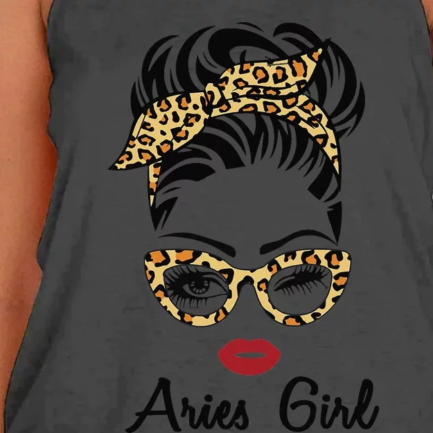 Aries Woman Face Leopard Bandana Wink Eye Women's Knotted Racerback Tank