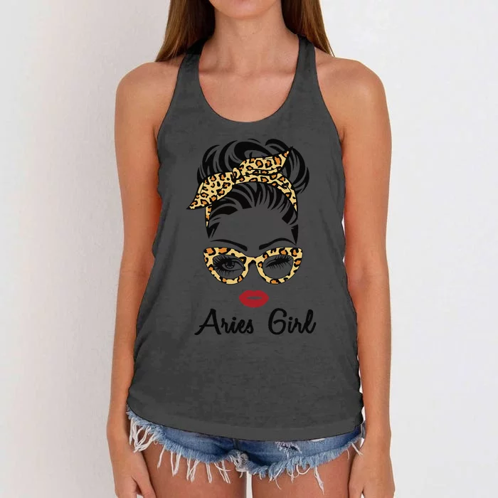 Aries Woman Face Leopard Bandana Wink Eye Women's Knotted Racerback Tank