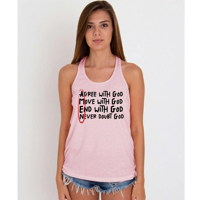 Agree With God Move With God End With God Women's Knotted Racerback Tank