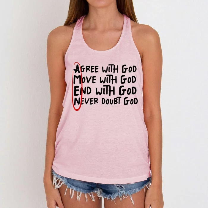 Agree With God Move With God End With God Women's Knotted Racerback Tank