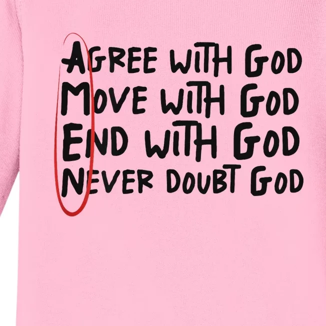 Agree With God Move With God End With God Never Doubt God Baby Long Sleeve Bodysuit