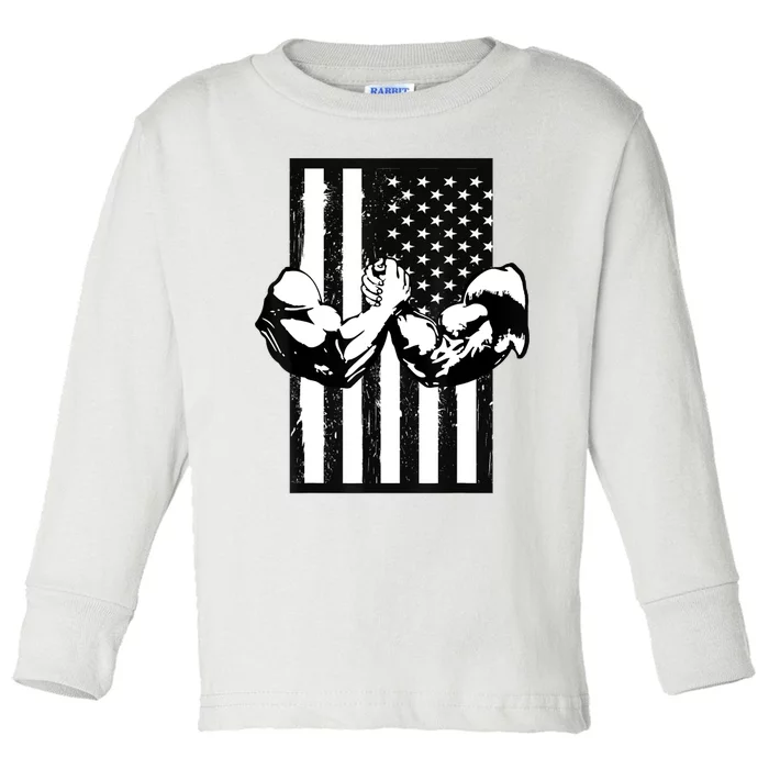 Arm Wrestling Gift USA Flag Armwrestling Sports Power Gift Idea Gift Toddler Long Sleeve Shirt