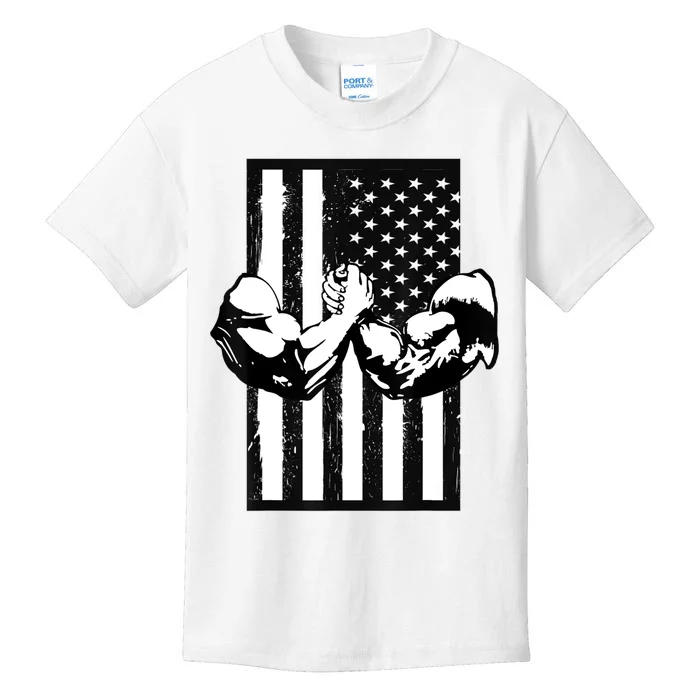 Arm Wrestling Gift USA Flag Armwrestling Sports Power Gift Idea Gift Kids T-Shirt