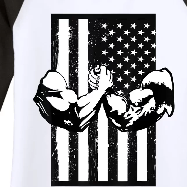 Arm Wrestling Gift USA Flag Armwrestling Sports Power Gift Idea Gift Women's Tri-Blend 3/4-Sleeve Raglan Shirt