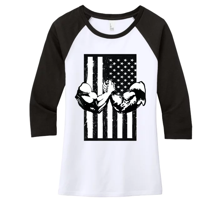 Arm Wrestling Gift USA Flag Armwrestling Sports Power Gift Idea Gift Women's Tri-Blend 3/4-Sleeve Raglan Shirt