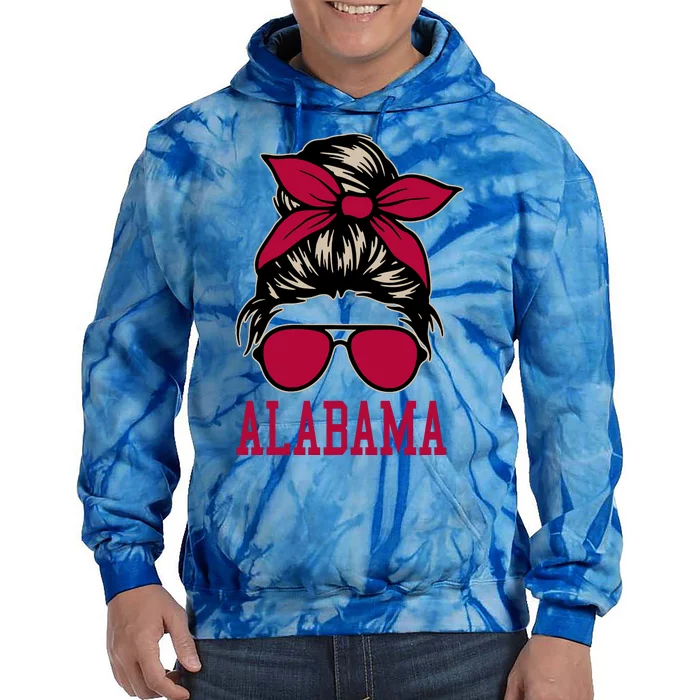 Alabama Wo Girl Mom Messy Bun Hair. Tie Dye Hoodie