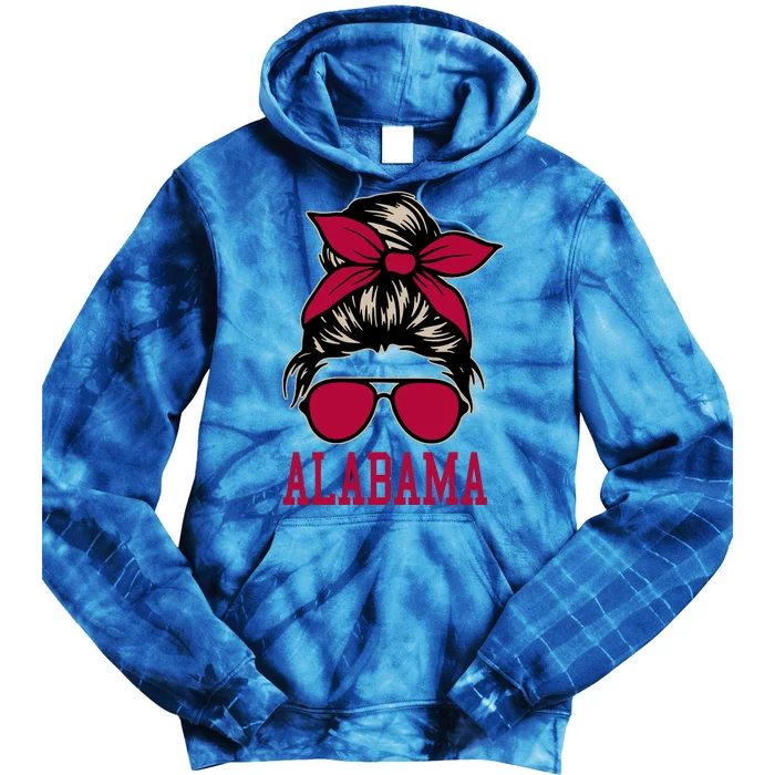 Alabama Wo Girl Mom Messy Bun Hair. Tie Dye Hoodie