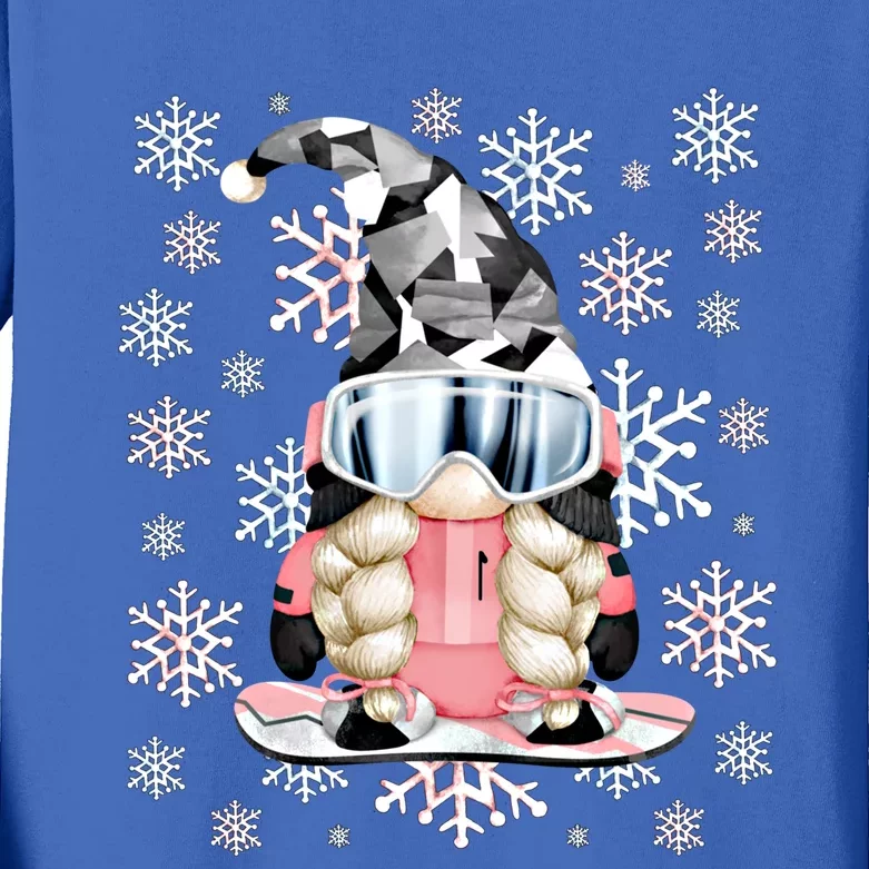 Aesthetic Winter Gnome For Snowboard Mom Love Snowboarding Gift Kids Long Sleeve Shirt