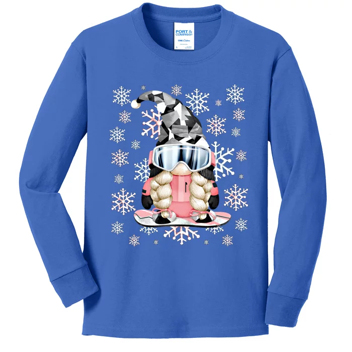 Aesthetic Winter Gnome For Snowboard Mom Love Snowboarding Gift Kids Long Sleeve Shirt