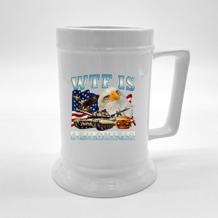 American Wtf Is A Kilometer Eagle Badge Signature Burger Gift Front & Back Beer Stein