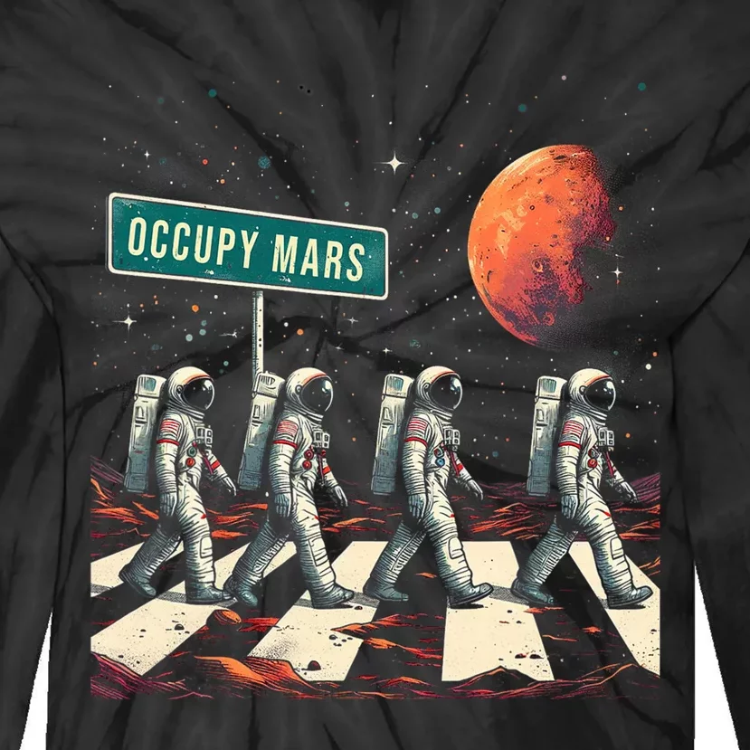 Astronauts Walking In Space Occupy Mars Tie-Dye Long Sleeve Shirt