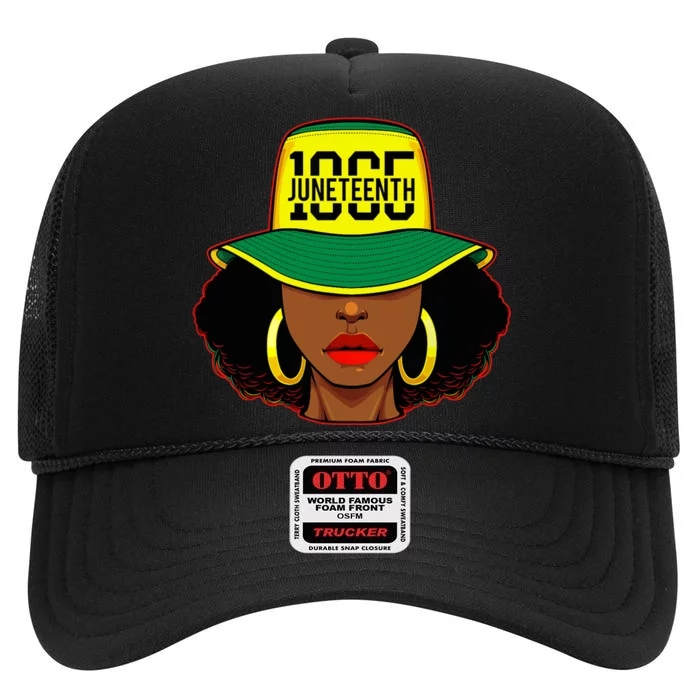 Afro Woman Juneteenth 1865 Melanin Pride African American High Crown Mesh Trucker Hat