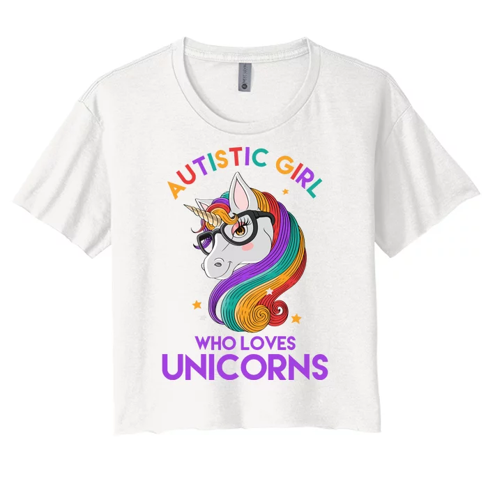 Autistic Who Loves Unicorns Women's Crop Top Tee