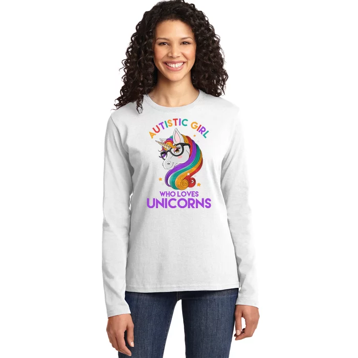 Autistic Who Loves Unicorns Ladies Long Sleeve Shirt