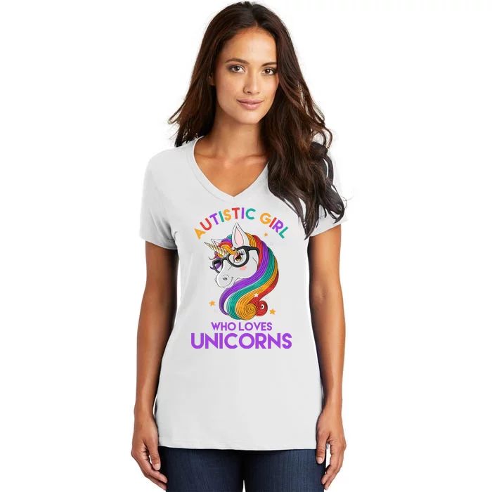 Autistic Who Loves Unicorns Women's V-Neck T-Shirt