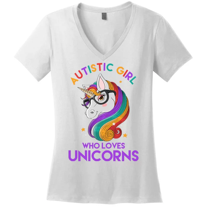 Autistic Who Loves Unicorns Women's V-Neck T-Shirt