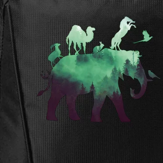 Animal Wild Life Forest Double Exposure City Backpack