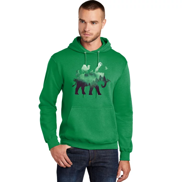 Animal Wild Life Forest Double Exposure Hoodie