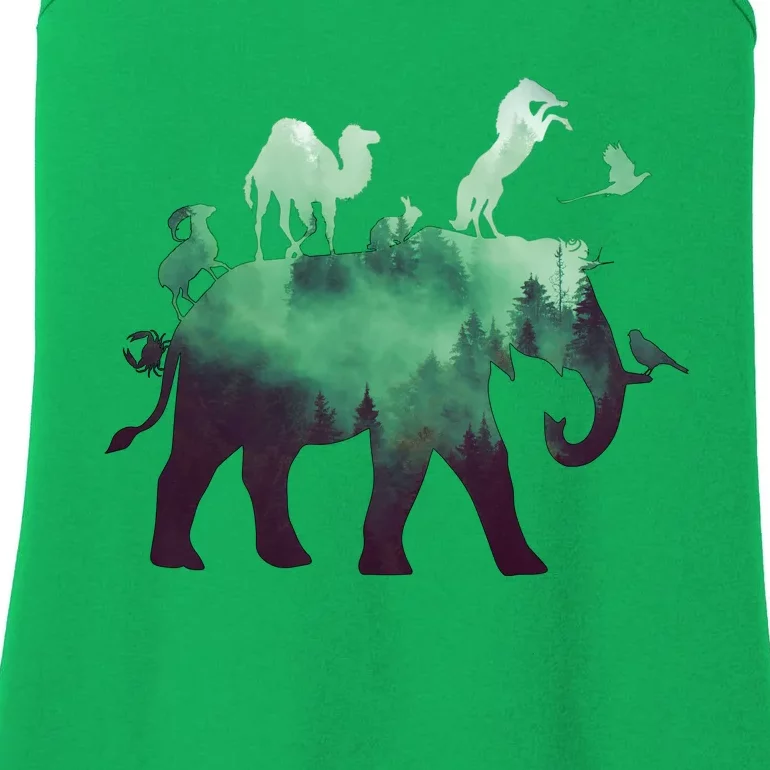 Animal Wild Life Forest Double Exposure Ladies Essential Tank