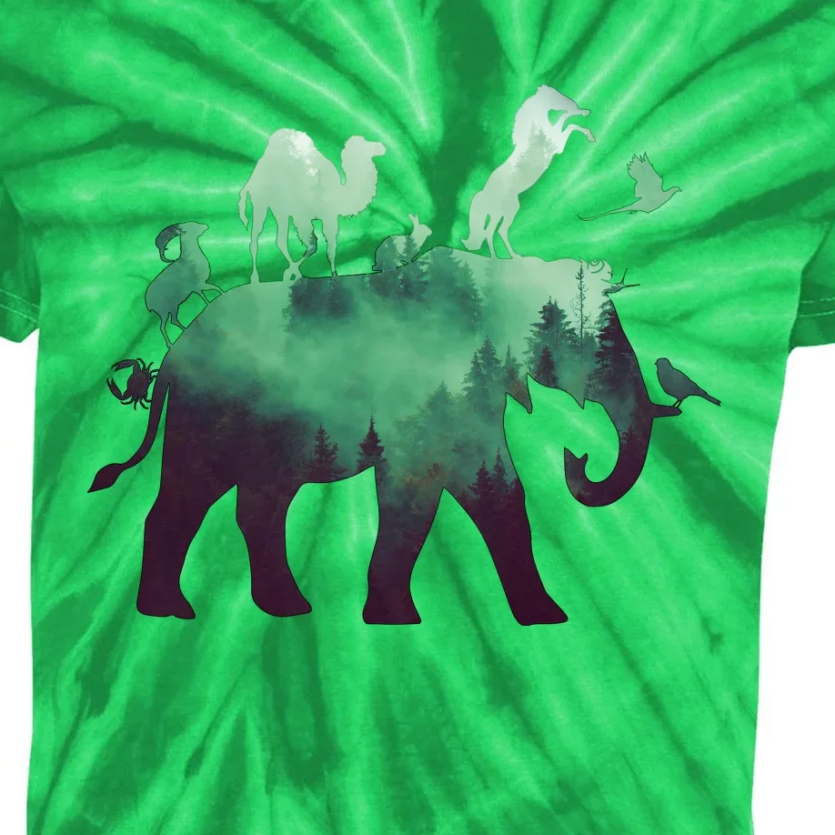 Animal Wild Life Forest Double Exposure Kids Tie-Dye T-Shirt