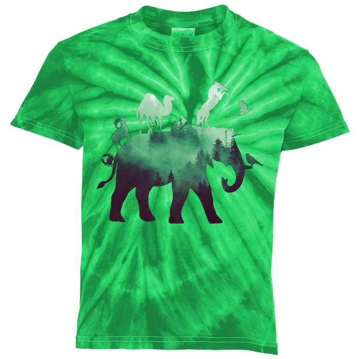 Animal Wild Life Forest Double Exposure Kids Tie-Dye T-Shirt