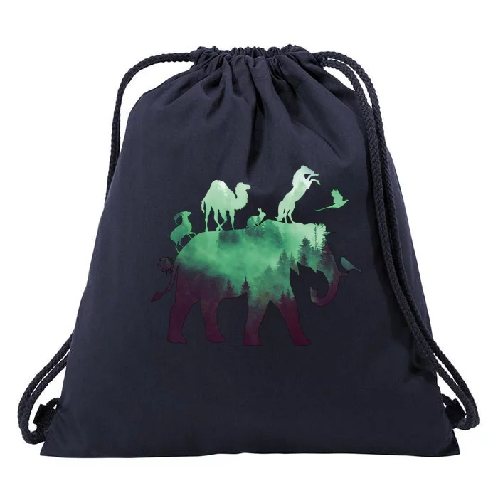 Animal Wild Life Forest Double Exposure Drawstring Bag