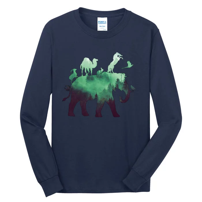 Animal Wild Life Forest Double Exposure Tall Long Sleeve T-Shirt