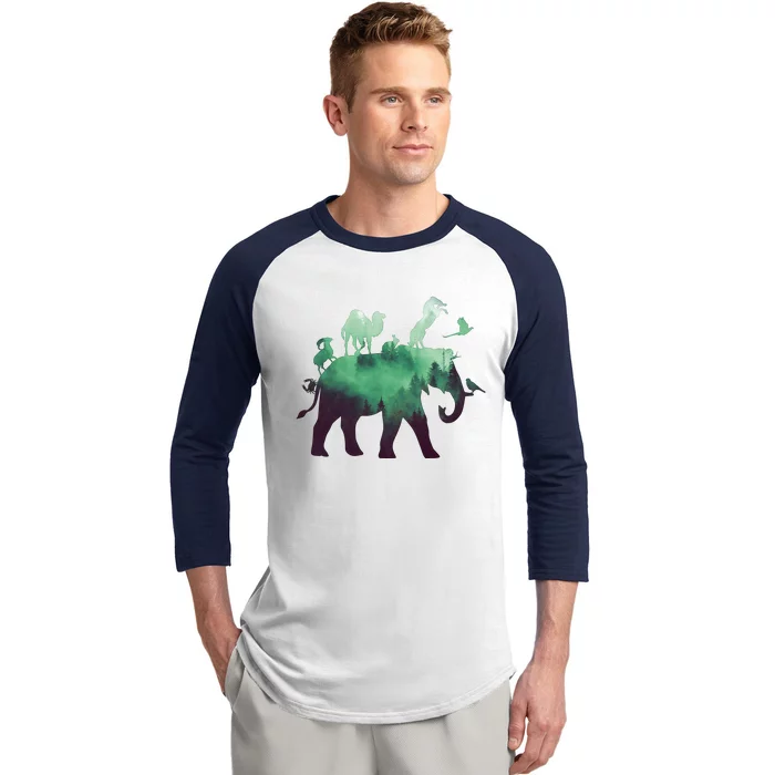 Animal Wild Life Forest Double Exposure Baseball Sleeve Shirt