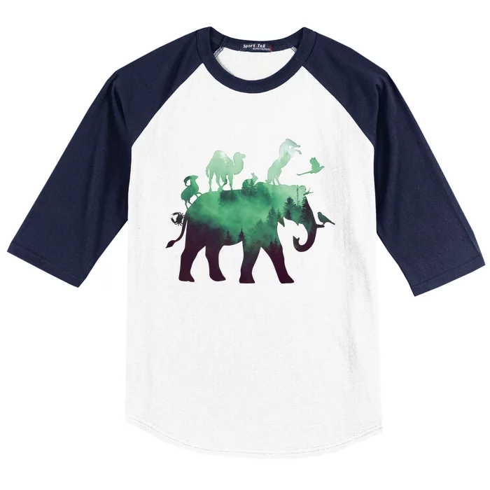 Animal Wild Life Forest Double Exposure Baseball Sleeve Shirt