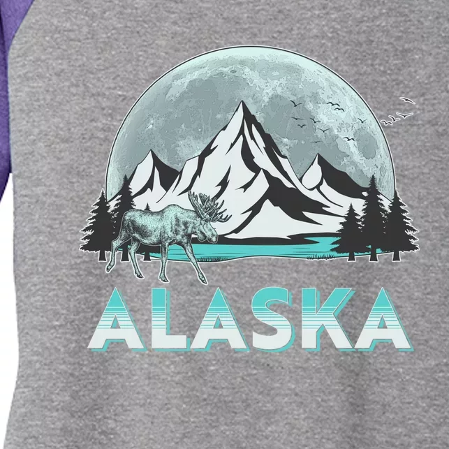 Alaska Wilderness Moose Moon Women's Tri-Blend 3/4-Sleeve Raglan Shirt