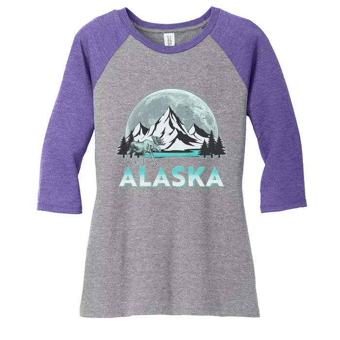 Alaska Wilderness Moose Moon Women's Tri-Blend 3/4-Sleeve Raglan Shirt