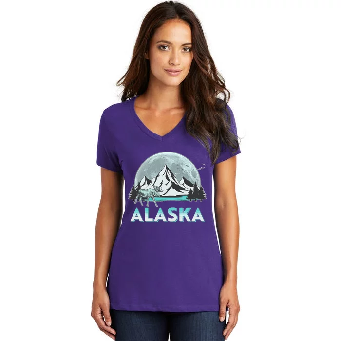 Alaska Wilderness Moose Moon Women's V-Neck T-Shirt