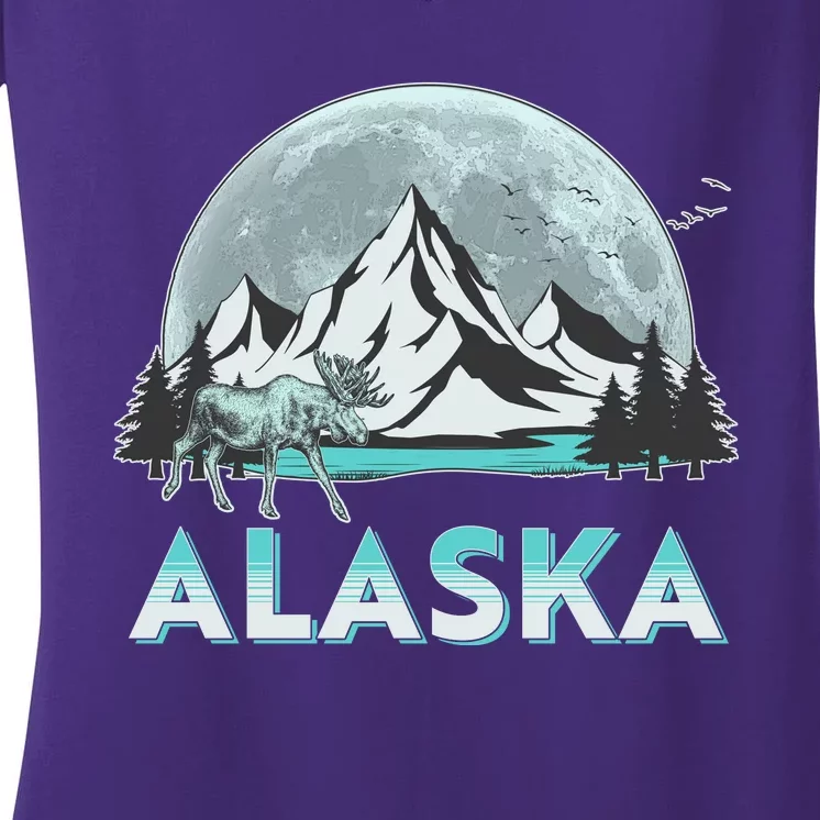 Alaska Wilderness Moose Moon Women's V-Neck T-Shirt