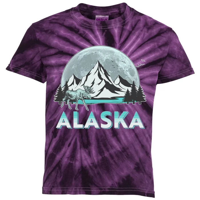 Alaska Wilderness Moose Moon Kids Tie-Dye T-Shirt