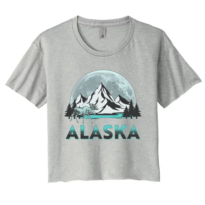 Alaska Wilderness Moose Moon Women's Crop Top Tee