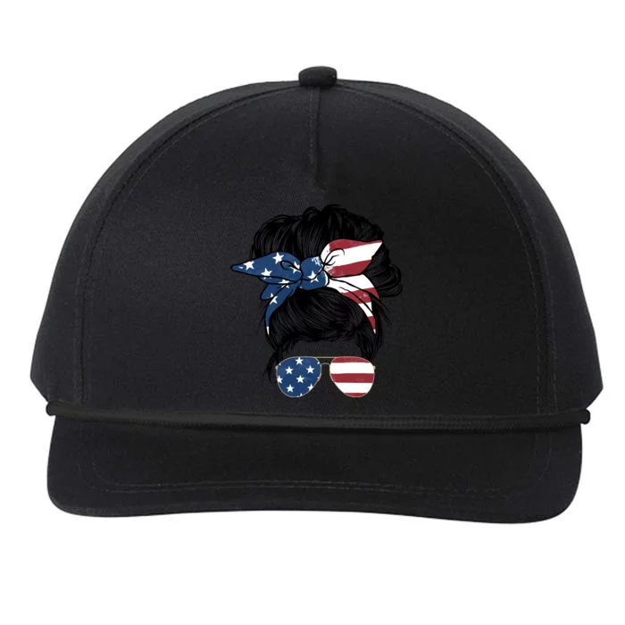 American Woman Messy Bun USA Flag Mom Snapback Five-Panel Rope Hat