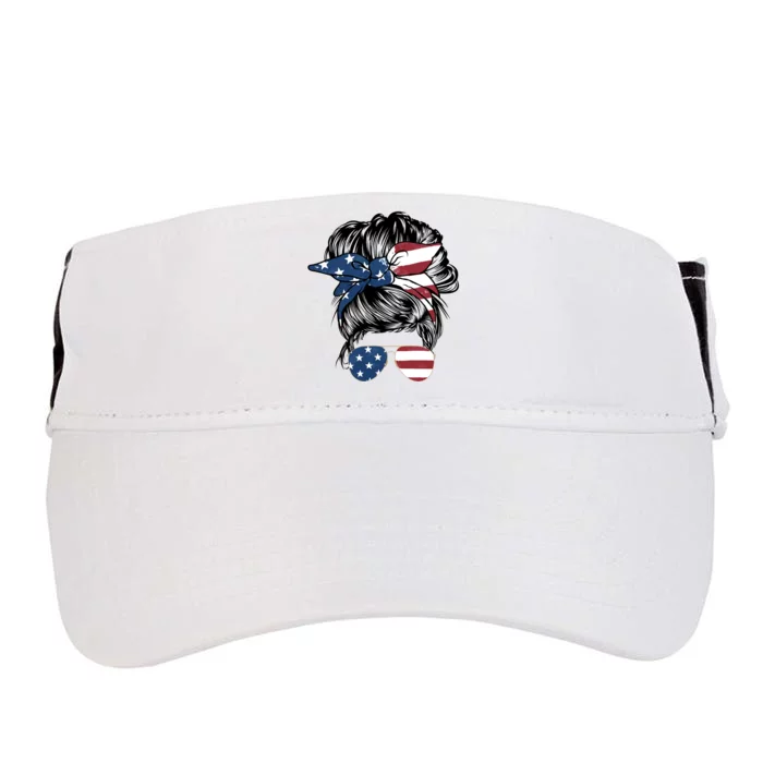 American Woman Messy Bun USA Flag Mom Adult Drive Performance Visor