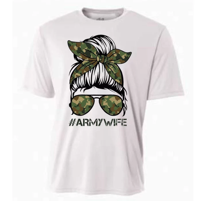 Army Wife Messy Bun Veteran Camouflage Bandana Sunglasses Cooling Performance Crew T-Shirt