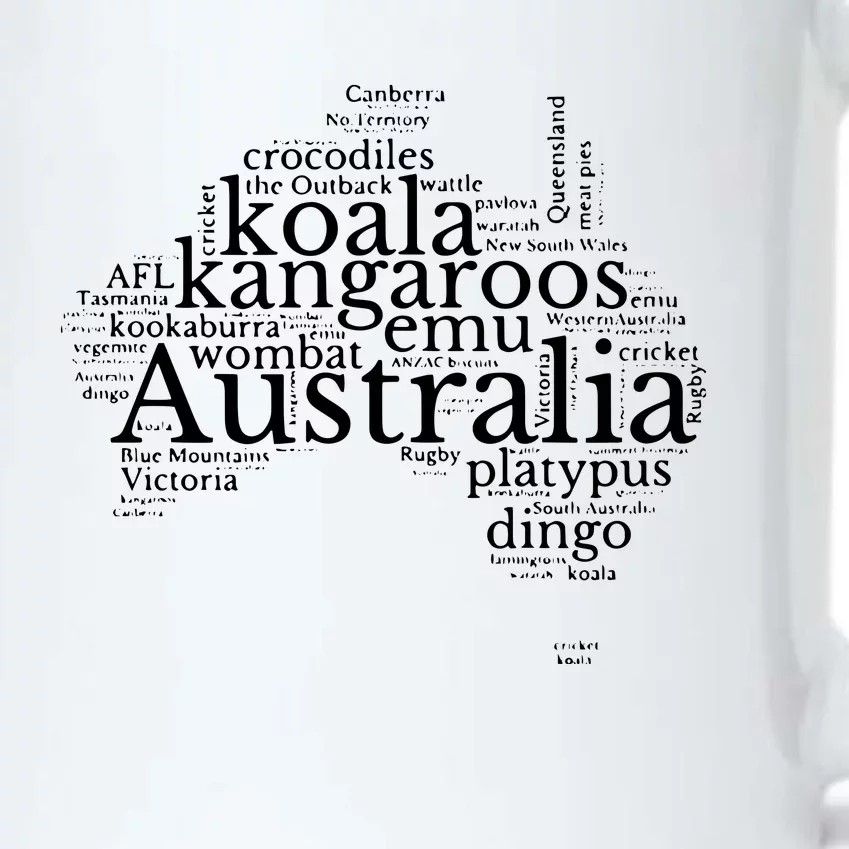 Australia Word Map Kangaroos Koala Wombat Emu Dingo Black Color Changing Mug