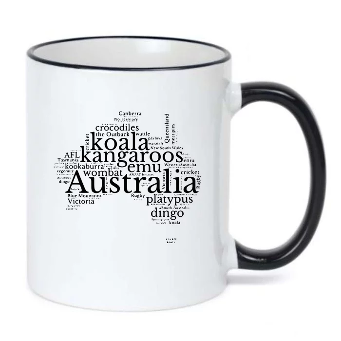 Australia Word Map Kangaroos Koala Wombat Emu Dingo Black Color Changing Mug