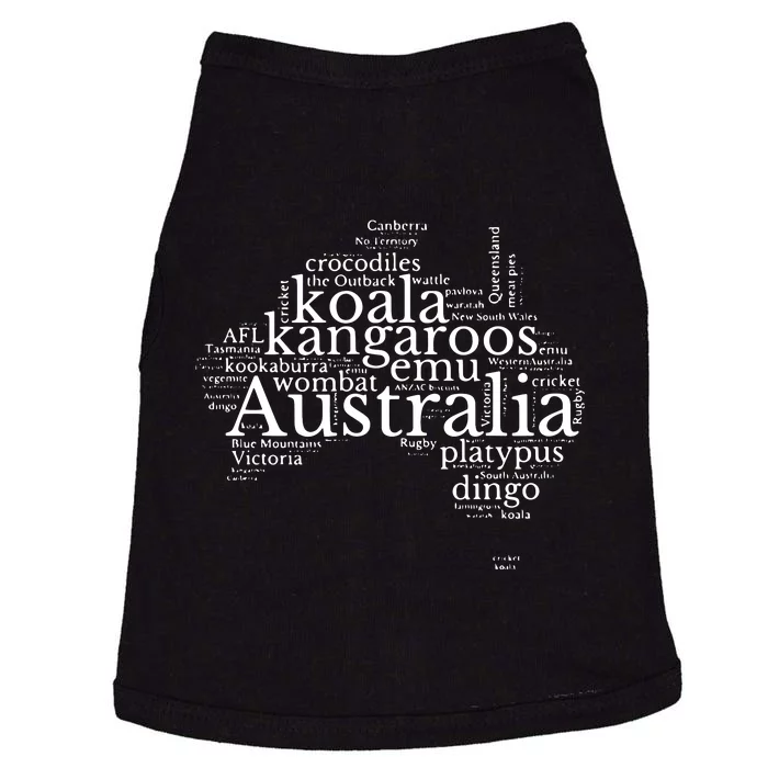 Australia Word Map Kangaroos Koala Wombat Emu Dingo Doggie Tank