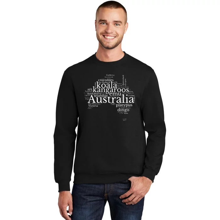 Australia Word Map Kangaroos Koala Wombat Emu Dingo Sweatshirt