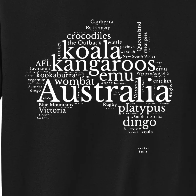 Australia Word Map Kangaroos Koala Wombat Emu Dingo Sweatshirt