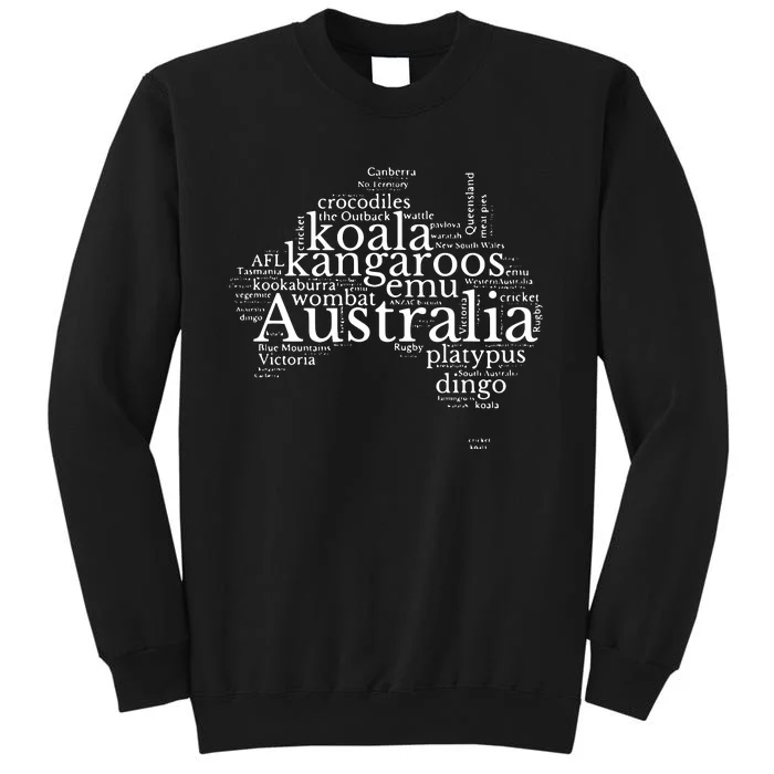 Australia Word Map Kangaroos Koala Wombat Emu Dingo Sweatshirt