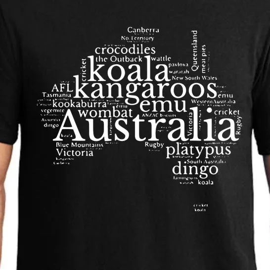 Australia Word Map Kangaroos Koala Wombat Emu Dingo Pajama Set