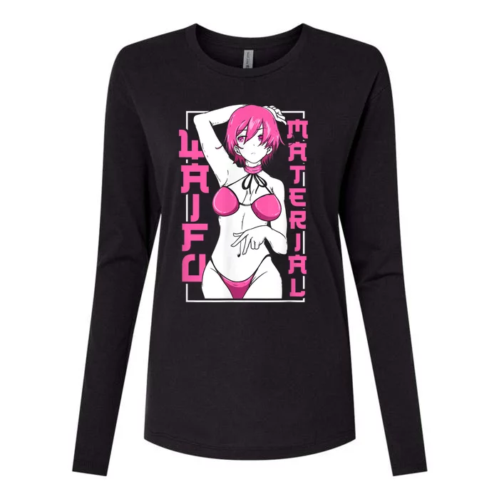 Anime Waifu Material Japanese Anime Lover Shirt Womens Cotton Relaxed Long Sleeve T-Shirt